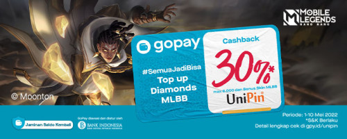 PROMO – Cashback 30% dan Bonus Skin MLBB Buat Kamu yang Top Up MLBB Pakai GoPay di UniPin!